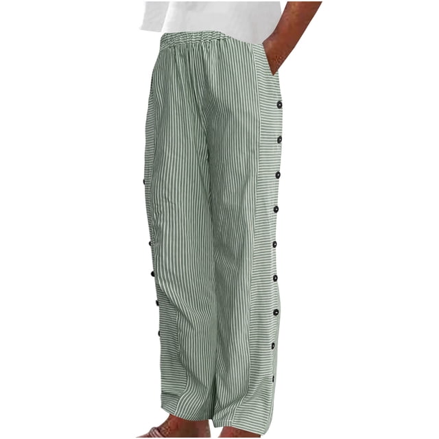 Timegard Lounge Pants pour Femmes Taille Élastique Bouton Pantalon Rayé Automne Décontracté Pantalon Léger