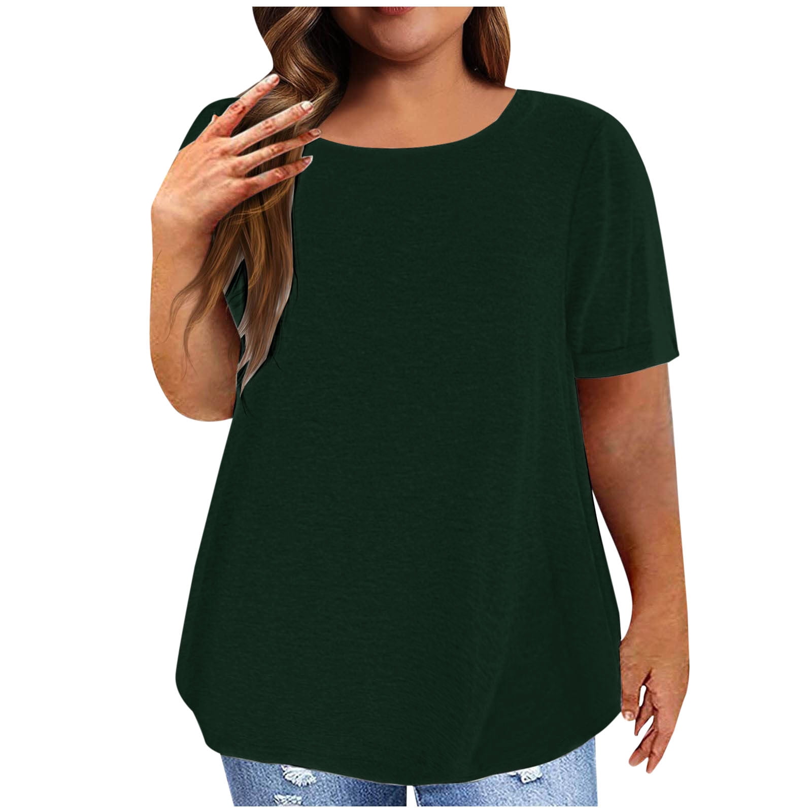 Yuyuzo Plus Size Tops for Women Short Sleeve Crewneck Shirts Solid Color T Shirts Plain Basic Tees