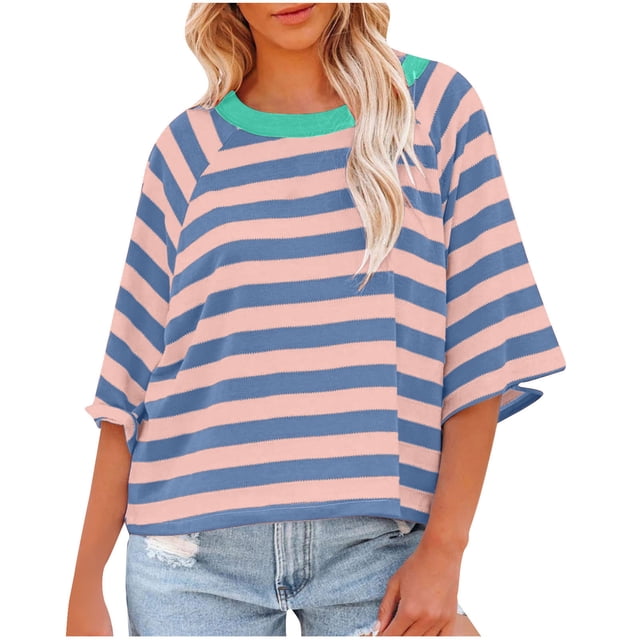 Penkiiy Chemise pour Femme en Lin à Manches 3/4, Chemise à Col Rond Unie à la Mode, Chemise à Manches Longues à Col Rond pour Femme/chemise m Bleu