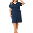thumbnail image 1 of GRACE & GRANDEUR Nuisettes pour Femmes Grande Taille en Dentelle à Col en V à Manches Courtes Pyjama Tenue de Nuit Robe 4X Bleu Foncé, 1 of 6