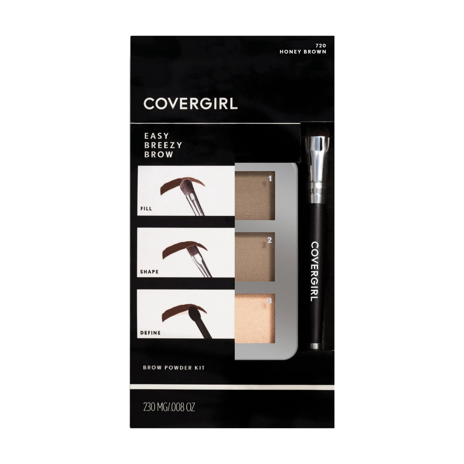 COVERGIRL Kit de poudre à sourcils Easy Breezy Brow, définisseur de sourcils à trois nuances, brosse à double extrémité, sans effort, 100% Sans Cruauté