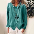thumbnail image 2 of Penkiiy Chemises pour Femmes à Boutons, Col à Revers, Coton et Lin, Chemises à Encolure Portefeuille, Blouse Unie, Robe à Manches Longues, Hauts Décontractés, TG Vert, 2 of 9