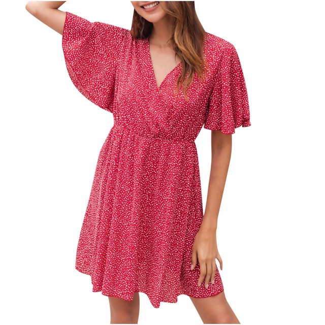 SMihono Robe d'Été Grande Taille pour Femmes 2023 Mode Imprimée Décontractée Printemps et Été Col en V Manches Courtes Longueur Genou