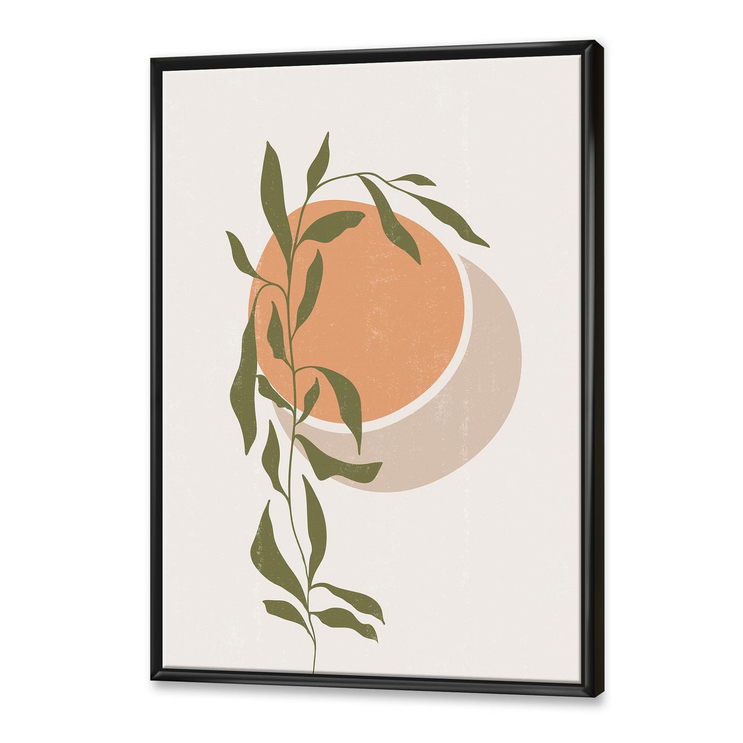 Designart Soleil et lune orange abstraits avec des feuilles tropicales ART MURAL À CADRE FLOTT