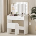 thumbnail image 1 of Zzistar Vanity Desk with Mirror and Lights, Makeup Vanity with Power Outlet, 3 Lighting Modes Adjustable Brightness, Small Vanity Table Set with 2 Drawers, Makeup Table for Bedroom, 1 of 8