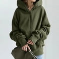 thumbnail image 2 of Pompotops Women's Solid Color Hoodie Zipper Long Sleeve Sweatshirts Long Coat Tops With Pockets Clearance, 2 of 8