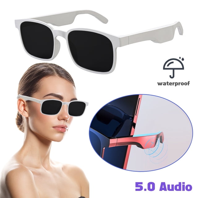 EIMELI Smart Glasses Wireless Bluetooth Sunglasses Open Ear Music And Hands-Free Calling Polarized Lenses IP4 Waterproof Connect Mobile Phones and Tablets (White)