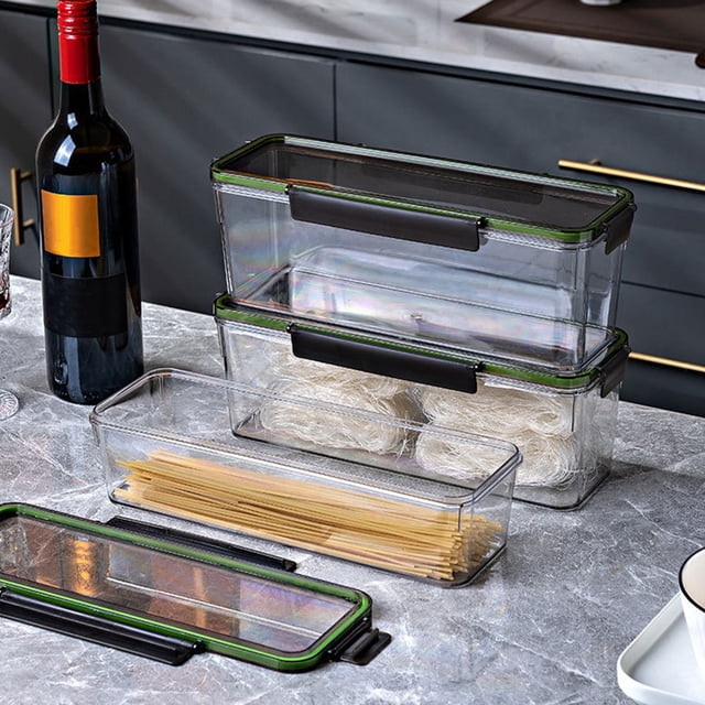 Pasta Storage Container with Lid, Tall Clear Airtight Jar, Kitchen Pantry Organizer for Spaghetti, Flour, Cereals, Coffee Beans, Moisture-Proof, Dishwasher Safe