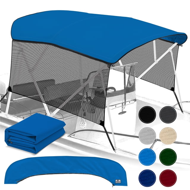 KNOX Universal 4 Bow Bimini Top Replacement Canvas & Mesh Sidewalls, 600D Marine Grade Sun Shade Boat Canopy with Detachable Side Blocks, Storage Boot, No Frame, 79-84"W, Pacific Blue