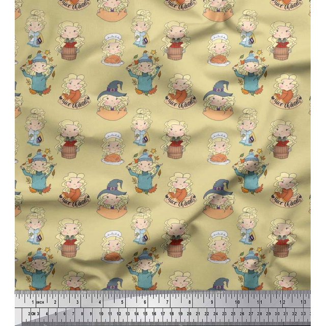 Soimoi polyester Crepe Fabric Cute Girl Kids Print Fabric by the Yard 52 Inch Wide