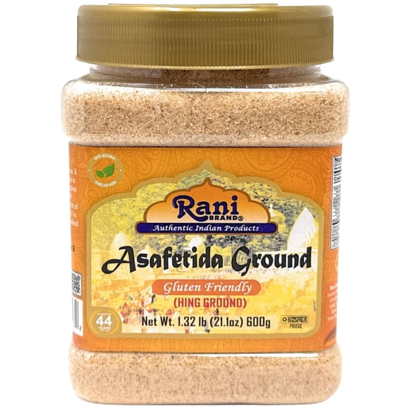 Rani Asafetida (Hing) Moulue 21.1oz (1.32lbs) 600g Sans Gluten, Pot en Plastique - Tout Naturel / Sans Sel / Végétalien / non-OGM / Épice Indienne d'Asafœtida / Meilleur Substitut à l'Oignon et à l'Ail