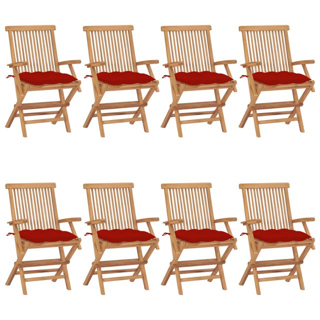 vidaXL Garden Chairs with Red Cushions 8 pcs Solid Teak Wood