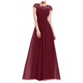 thumbnail image 1 of Meichang Robes Maxi en Mousseline pour Femmes Tunique Ajustée Plissée Couleur Unie Robe d'Été Évasée Évasée Dentelle Manches Courtes Col Ras du Cou Robe Élégante Soirée Fête Boîte de Nuit Bal Robes d'Été, 1 of 6
