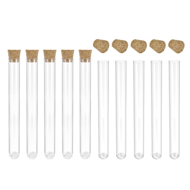 Unique Bargains 13x100mm Plastic Round Base Test Tubes with Cork Stoppers 50 Pack