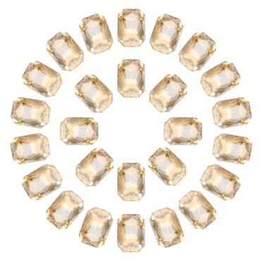 Uxcell Octagon Rectangle Rhinestones Crystal Faceted Rhinestones with Silver Plated Glass Gems for Crafts 50pcs 10x14MM Champagne