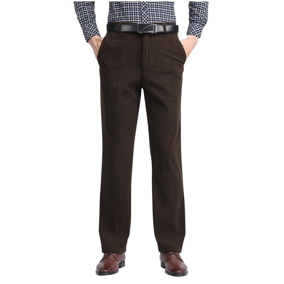 Grrvtrz Mens Corduroy Pants Casual Business Straight Leg Pleated Dress Pants Flat-Front Pants for Daily Party Diner