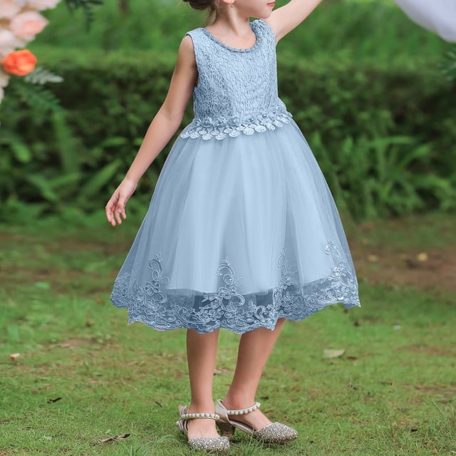 XEGLSBU Robe Longue Formelle en Dentelle pour Demoiselle d'Honneur Enfant, Mariage, Fête