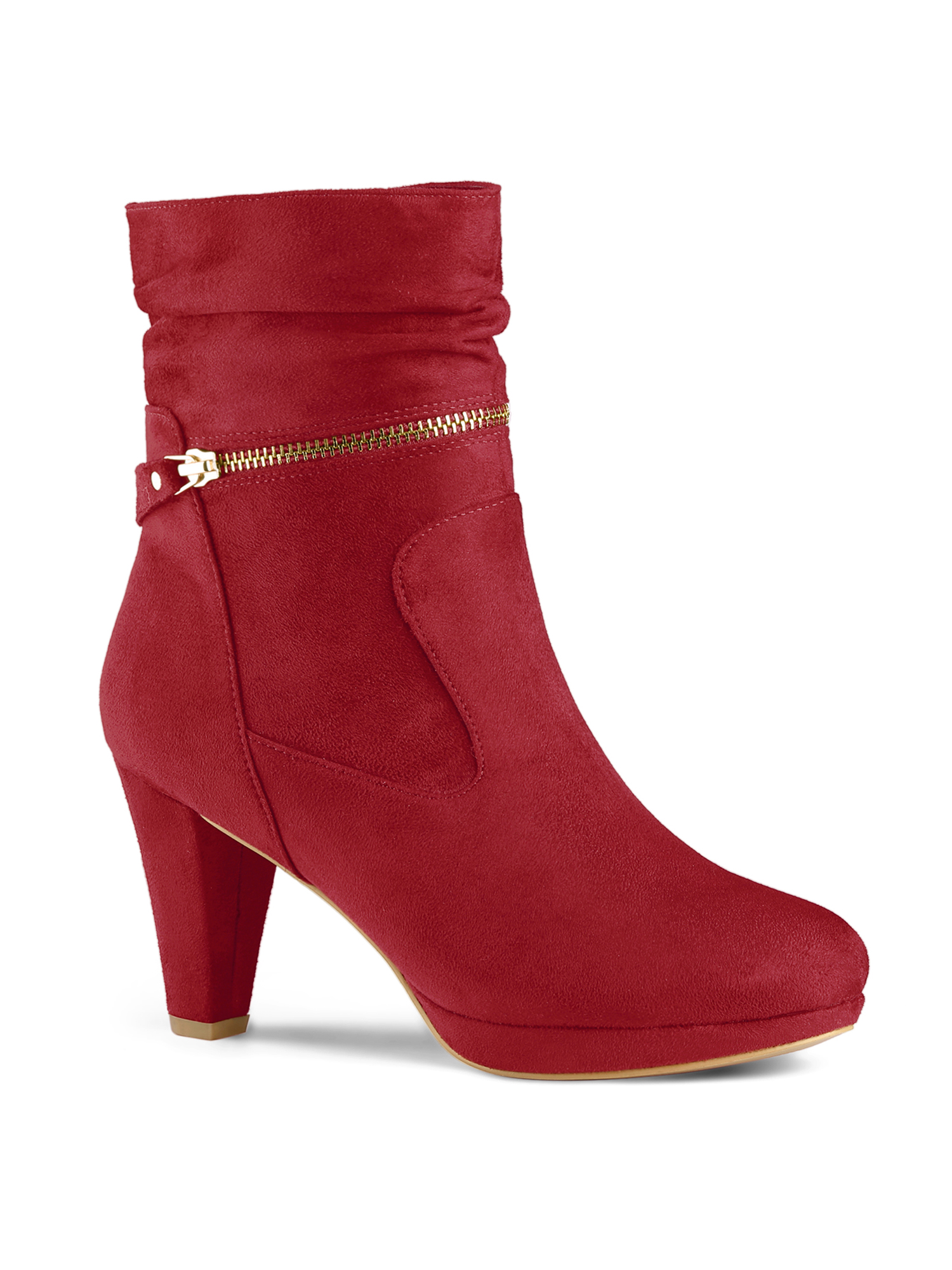 Unique Bargains Bottes Mi-Mollet à Plateforme à Talons Hauts à Fermeture Éclair à la Cheville pour Femmes Rouge (Taille 7,5)