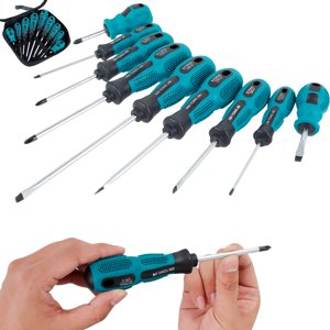 9Pcs Screwdriver Set Magnetic Tip Screwdriver Hand Tool Professional Cross and Flat Screwdriver with Cushion Grip Portable Screw Driver Kit 5 Sizes for DIY Engineering