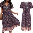 thumbnail image 4 of MesaSe Femmes Boho Floral Imprimé V Cou Wrap Robes Manches Courtes Plage Casual Maxi Robe Longue, 4 of 6