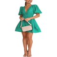 thumbnail image 2 of Ladies‘ Summer Casual A-line Dress in Solid Color with Deep V-Neckline, 2 of 5