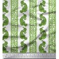 thumbnail image 1 of Soimoi Green polyester Crepe Fabric Stripe & Paisley Block Printed Fabric 1 Yard 42 Inch Wide, 1 of 3