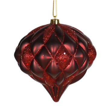 Vickerman M112265 5.7 in. Burgundy Matte Glitter Diamond Ornament