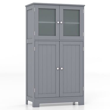 Patiojoy Bathroom Storage Cabinet Freestanding Storage Cabinet w/ 4 Doors Wooden Kitchen Cupboard w/ Adjustable Shelf