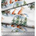 thumbnail image 1 of Soimoi White Poly Georgette Fabric Fox & Pine Tree Print Sewing Fabric Yard 42 Inch Wide, 1 of 5