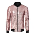 thumbnail image 1 of INSPIRE CHIC Vestes pour Hommes Manches Longues Fermeture Éclair Blouson Bomber Pailleté Manteaux m Rose Or, 1 of 7