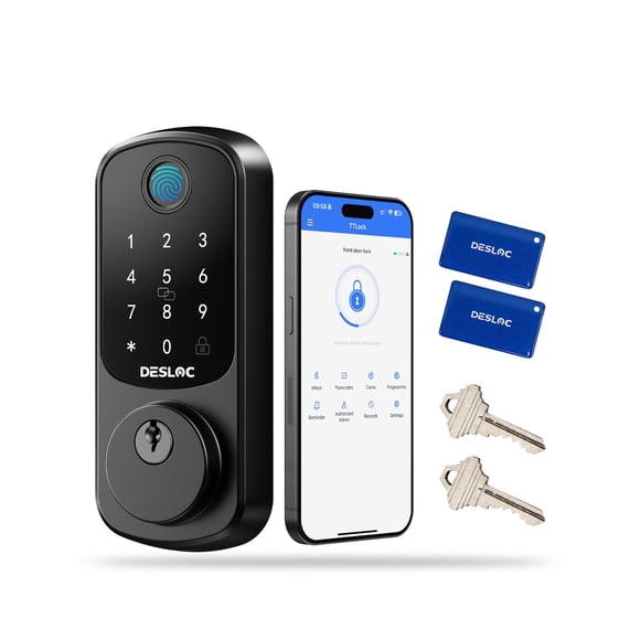 DESLOC B200 Fingerprint Smart Door Lock, Keyless Entry Door Lock, App Control, Works with Alexa, Front Door Smart Deadbolt Lock, Auto Lock, Touchscreen Keypad, Emergency Power