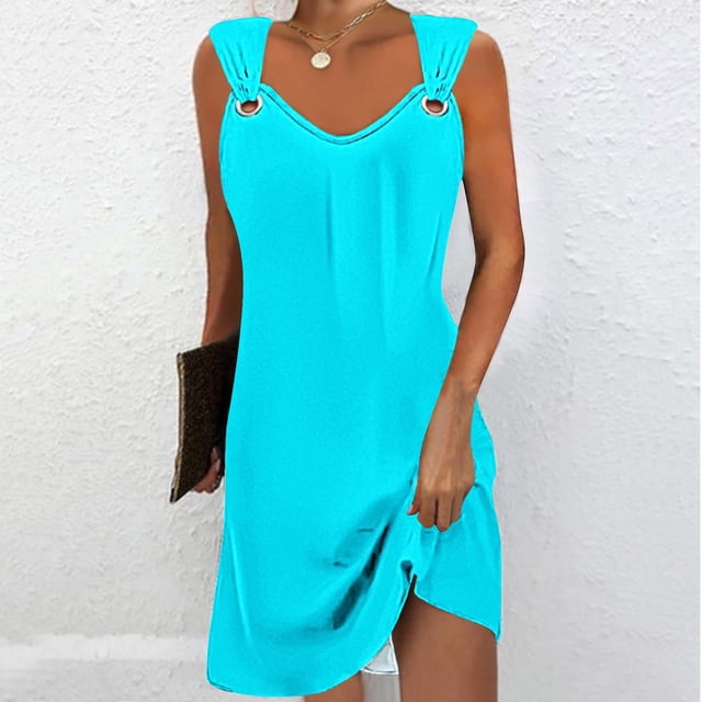 Robe Décontractée Polyvalente Imprimée à Col Rond Sans Manches pour Femmes, Robe Polyvalente Imprimée à Col Rond Sans Manches avec Bretelles, Parfaite pour les Journées d'Été Décontractées Mode Féminine