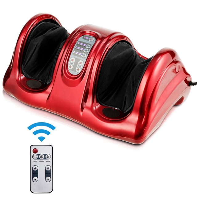 Costway Masseur Shiatsu pour les Pieds à Pétrir et à Rouler pour Jambe et Cheville en Rouge, Conçu pour le massage des Jambes et des Mollets avec une Conception Compacte et portable avec Poignées Intégrées. Comprend des Manchons de Pied Amovibles et Lavables, un Panneau de Commande avec Plusieurs modes, et une Télécommande pour une Utilisation Facile. Fait de Matériaux Durables en ABS, Mousse et Tissu. Convient aux Tailles US Hommes 10 et US Femmes 12, avec une Circonférence du Mollet jusqu'à 15 Pouces.