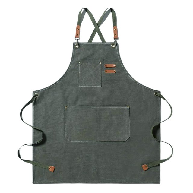 Work Apron Thick Sleeveless Breathable Unisex Multi-pockets Storage Cotton Cross Back Kitchen Apron for Home