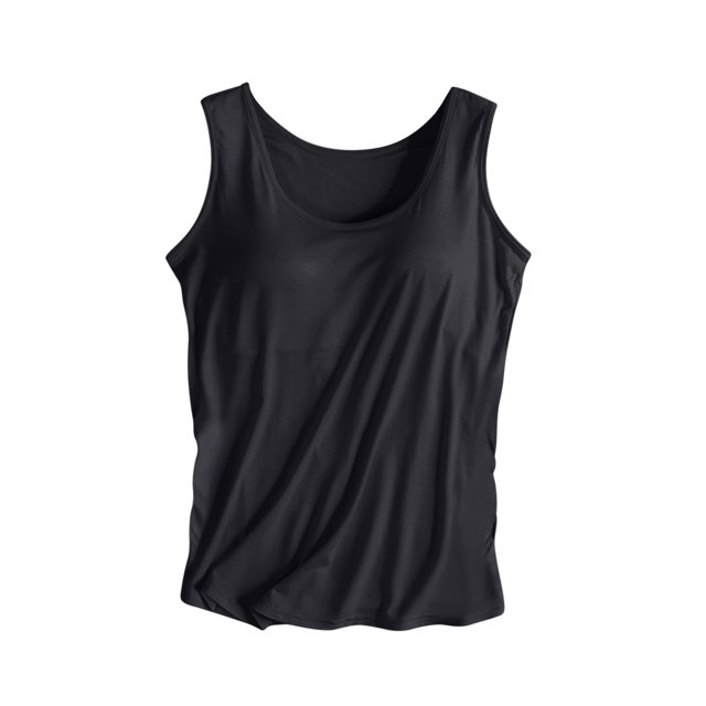 UPPADA Débardeurs pour Femmes en Modal Rembourré avec Soutien-Gorge Intégré, Col Rond, Camisole Sans Manches avec Soutien-Gorge Sans Armatures, Chandails Ajustés Décontractés, T-Shirt, Grande Taille, Hauts Confortables, Débardeurs pour Femmes 2025 Noir, G