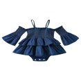 thumbnail image 1 of Baby Girls Romper Off Shoulder Long Sleeve Patchwork Casual Dress, 1 of 8