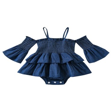 Barboteuse pour Bébé Fille à Épaules Dénudées, Manches Longues, Robe Décontractée à Empiècements