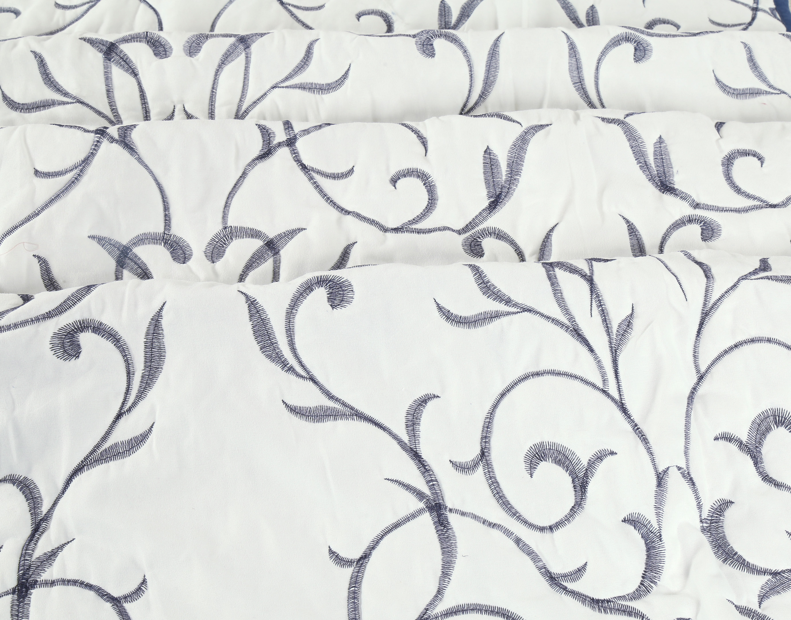 Marina Decoration Embroidered Stitching Coverlet Bedspread Ultra Soft Solid Bedding Summer Quilt Set with Quilted Sham, Navy Blue Branch Pattern