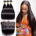 thumbnail image 1 of Bone Straight Human Hair Bundles 13×4 Lace Frontal Closure 100% Human Hair Weave Brazilian Straight Remy Human Hair Extensions Perruques Extensions de cheveux humains, 1 of 8