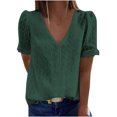 thumbnail image 2 of LSLJS T-Shirts pour Femmes Mode Femmes Décontracté Uni Manches Courtes Col en V T-Shirt en Dentelle Blouse Hauts, 2 of 9