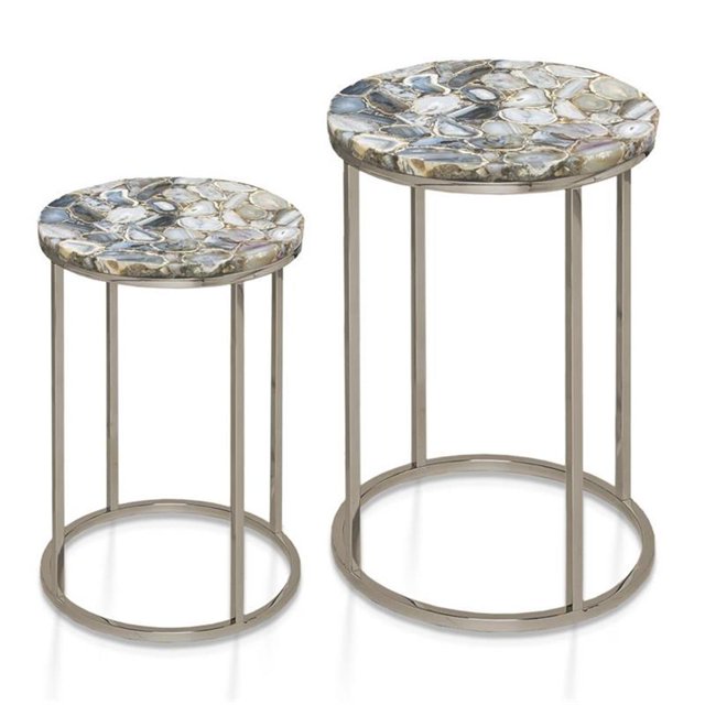 Steve Silver Table Gigogne à Dessus en Agate Nickel Onyx - Ensemble de 2