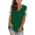 thumbnail image 2 of Pompotops Femmes Dentelle Manches Courtes T-Shirt T-Shirt Décontracté d'Été, 2 of 7