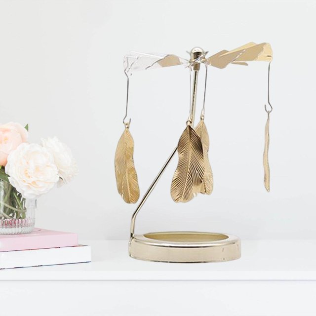 ziyahi Rotating Candlestick Metal Rotating Tea Light Candle Holder for Fireplace Feather