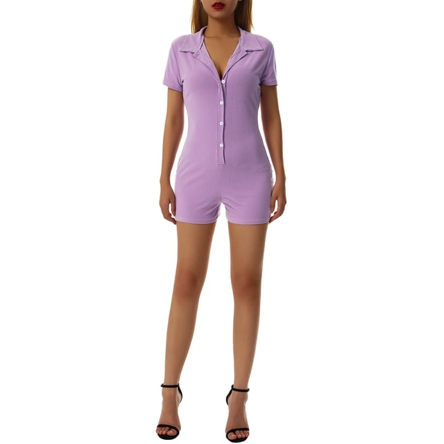 Xingqing Women's Summer Button-Down Romper, Purple, L