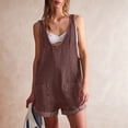 thumbnail image 4 of Women Casual Denim Short Overalls Rolled Cuff Barrel Shorts Jumpsuit Rompers Brown S, 4 of 8