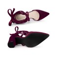 thumbnail image 4 of BLISSFUL STEP Women's Shoes Velvet Lace Up Block Heels Pointed Toe Pumps Burgundy 7.5, 4 of 5