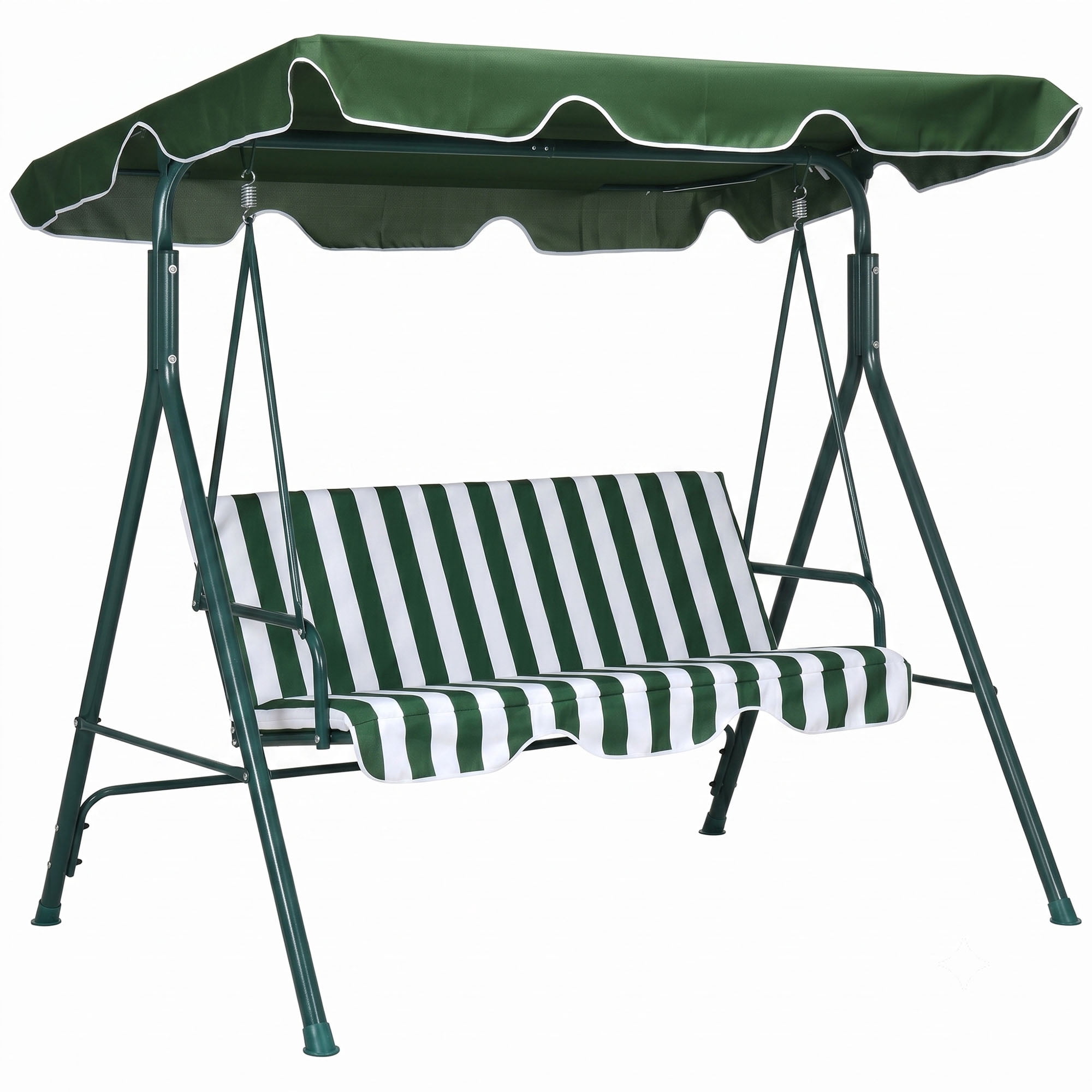 Outsunny 3-Seat Patio Swing Chair with Adjustable Canopy Green and White