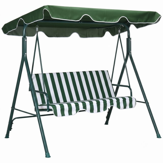 Outsunny Balançoire de Patio à 3 Places avec Auvent Réglable Vert et Blanc