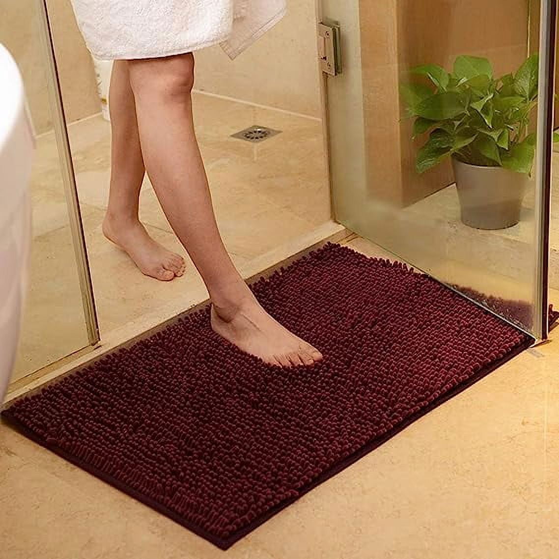 Fatty Farmer Plush Chenille Bath Rugs Extra Soft and Absorbent Microfiber Shag Rug, Non-Slip Runner Carpet for Tub Bathroom Shower Mat Dark Purple 16" X 24"