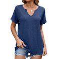 thumbnail image 1 of LYMAYTER ‌V Neck Top for Women Solid Color Short Sleeve Breathable Spring Summer Loose Tees for S-2XL, 1 of 10